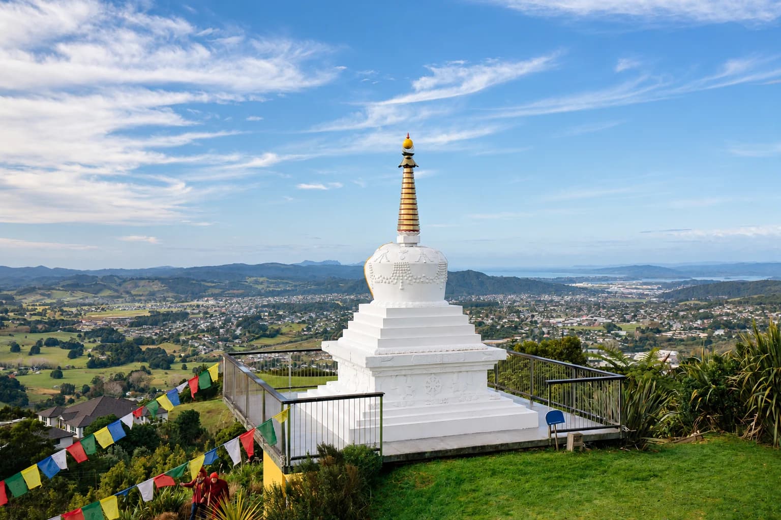 The Enlightenment Stupa looks out over Whangarei and its harbour.